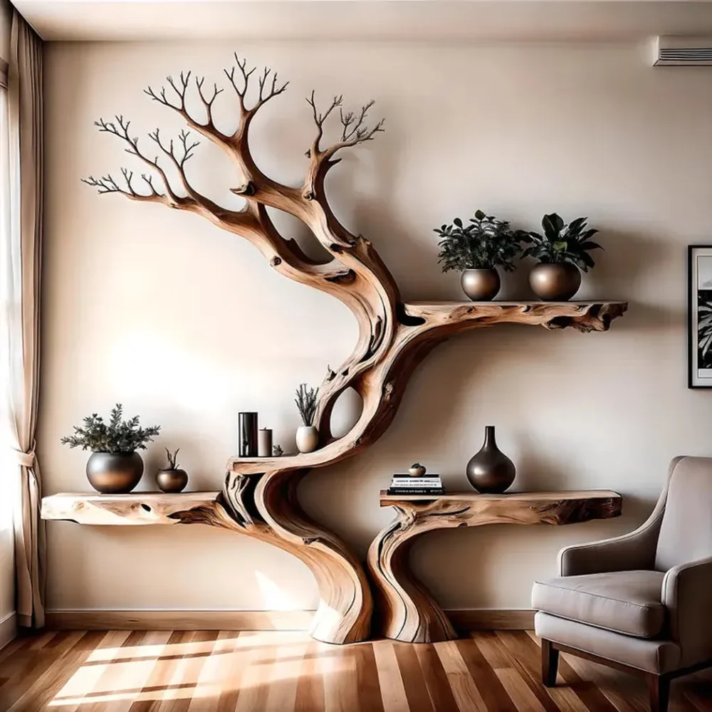 Handmade Wooden Bookshelf Natural Wood Floating Shelf for Baby Room Decoration.