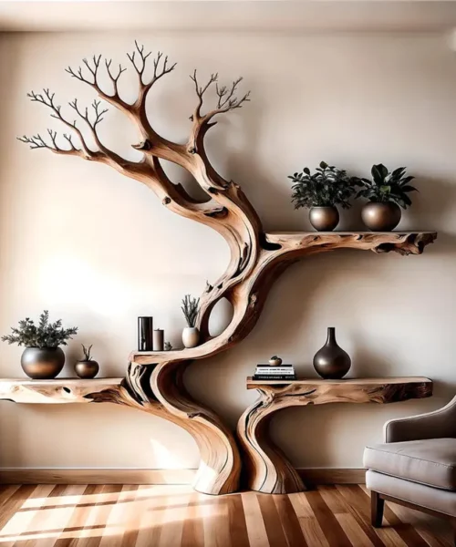Handmade Wooden Bookshelf Natural Wood Floating Shelf for Baby Room Decoration.