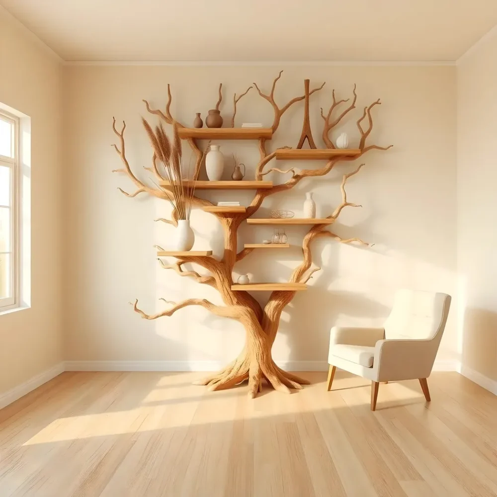 Multi-purpose tree-shaped shelf, library product display shelf