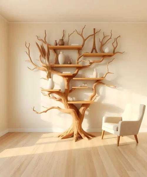 Multi-purpose tree-shaped shelf, library product display shelf