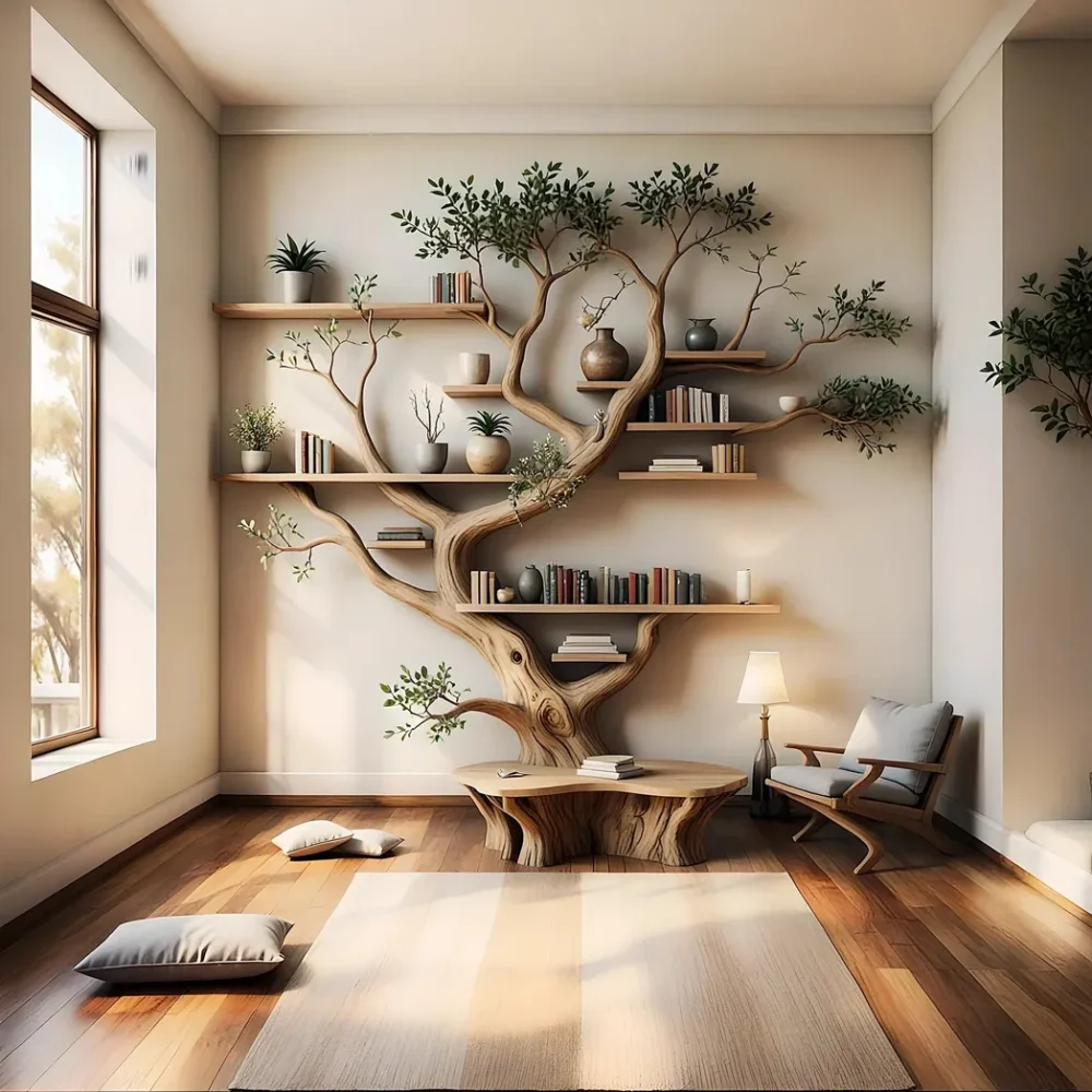 handmade tree shaped bookshelf