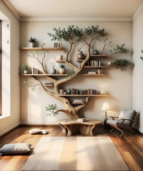 handmade tree shaped bookshelf