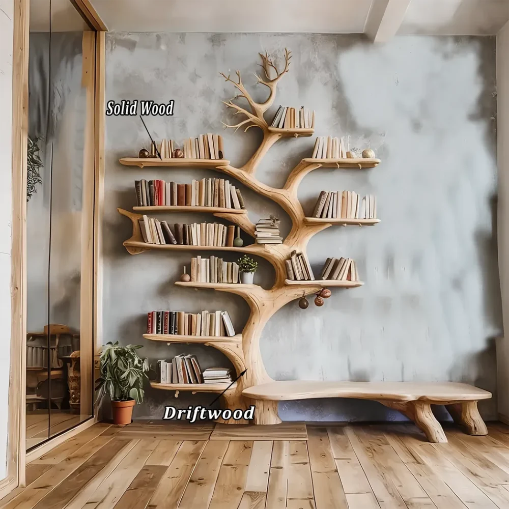 Floating shelves made of driftwood and solid wood, modern design - Image 2