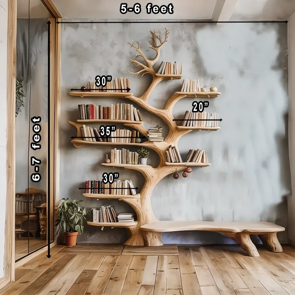 Floating shelves made of driftwood and solid wood, modern design - Image 3