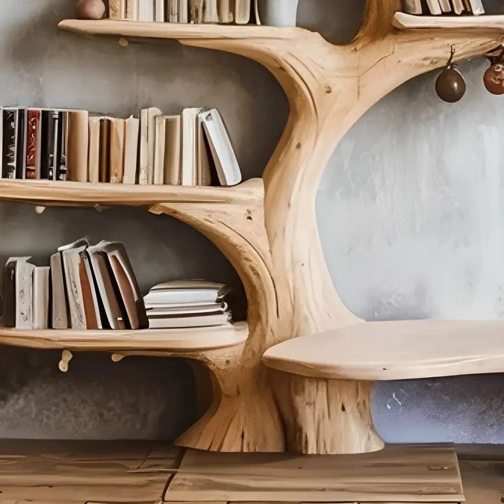 Floating shelves made of driftwood and solid wood, modern design - Image 4