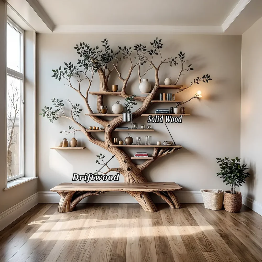 Modern bookshelf, handmade tree shaped bookshelf made of solid natural wood - Image 2