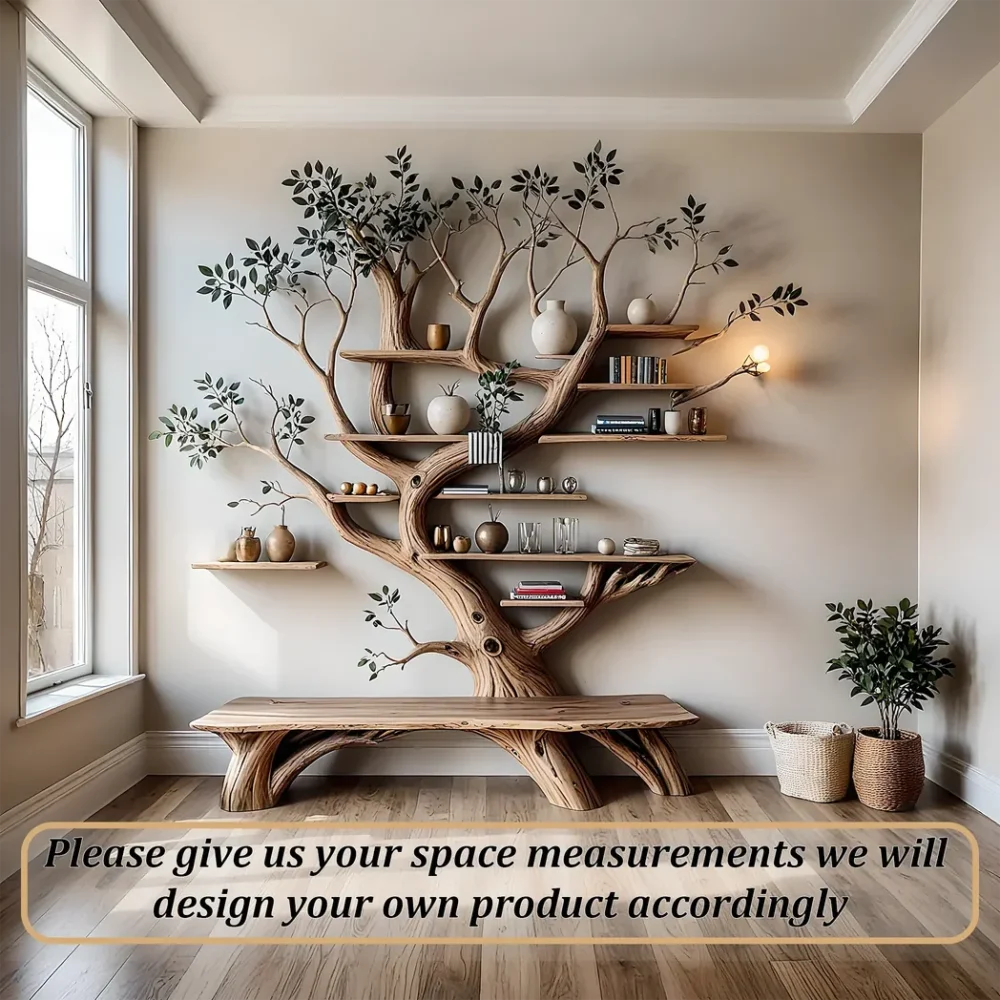 Modern bookshelf, handmade tree shaped bookshelf made of solid natural wood - Image 3