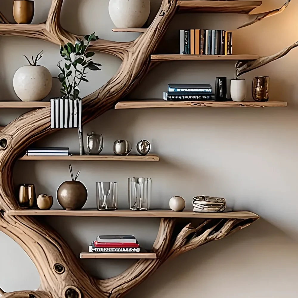Modern bookshelf, handmade tree shaped bookshelf made of solid natural wood - Image 5