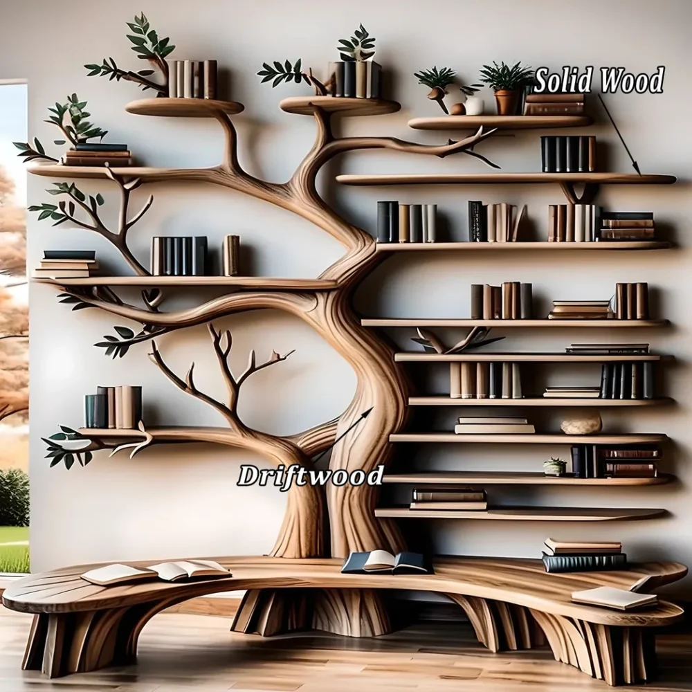 Handcrafted tree-shaped bookshelf combined with multifunctional reading stand - Image 2