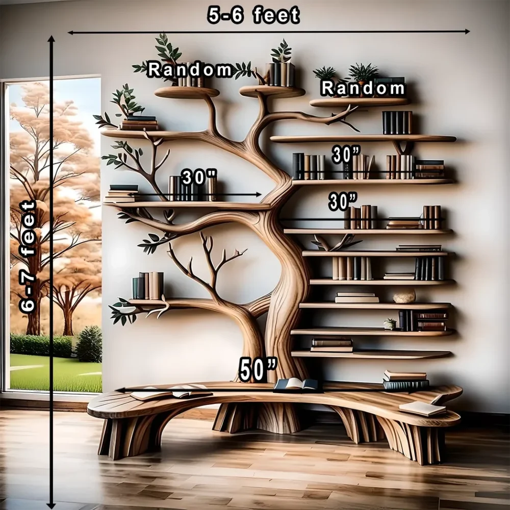 Handcrafted tree-shaped bookshelf combined with multifunctional reading stand - Image 3