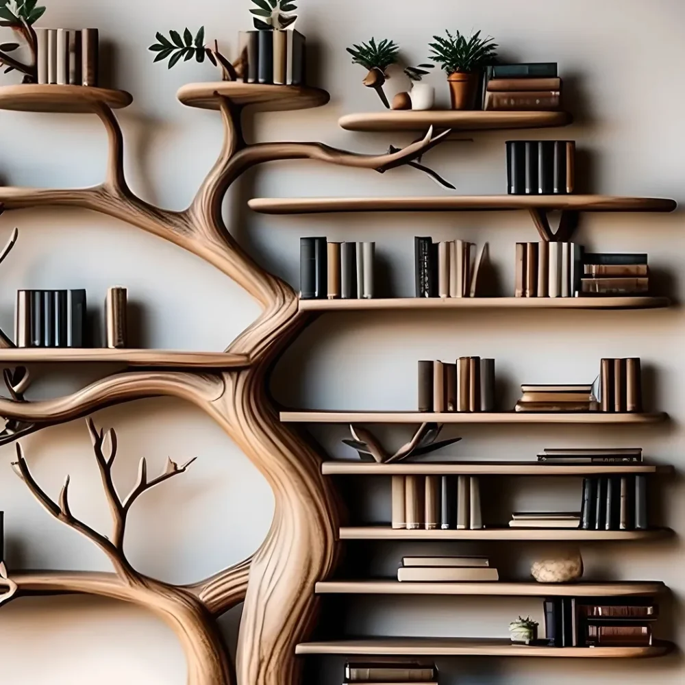 Handcrafted tree-shaped bookshelf combined with multifunctional reading stand - Image 4