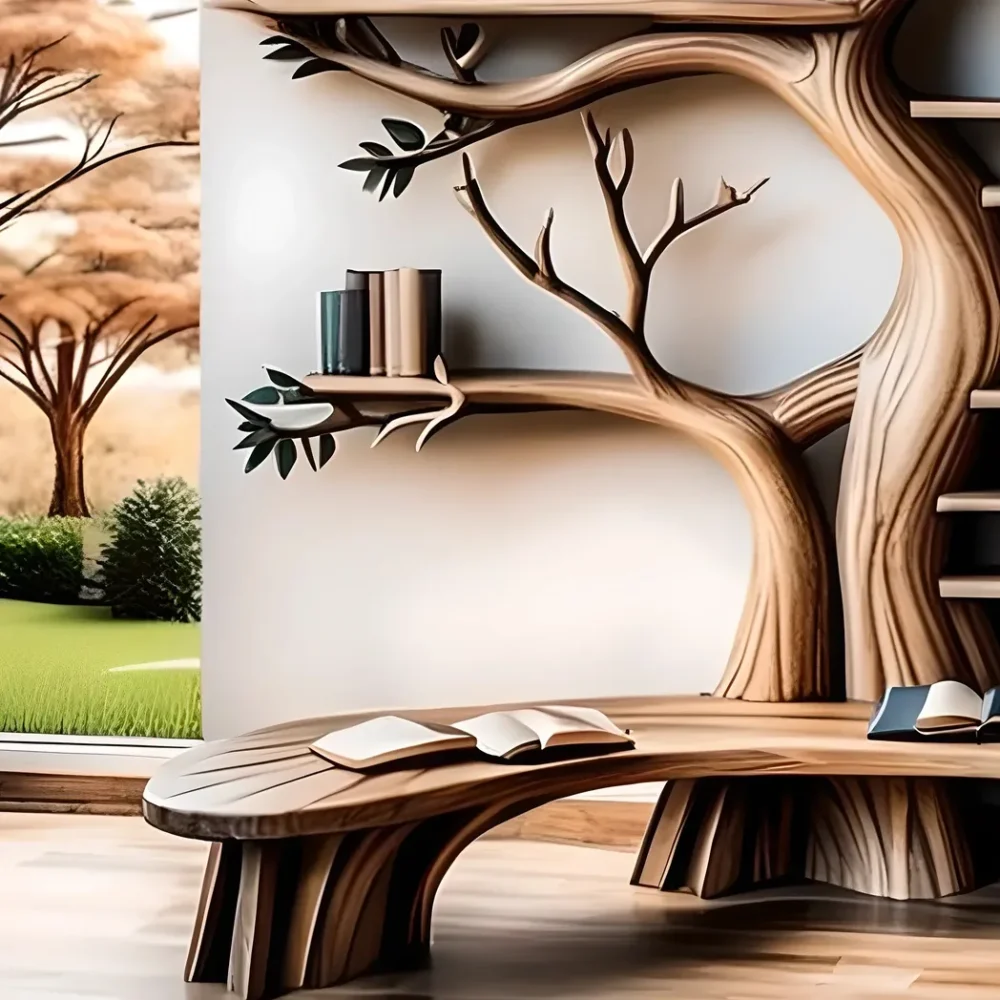 Handcrafted tree-shaped bookshelf combined with multifunctional reading stand - Image 5