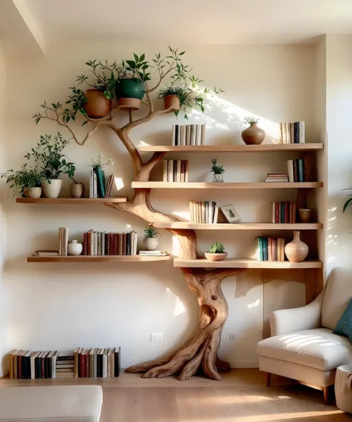 High quality solid wood tree shaped handmade bookshelf