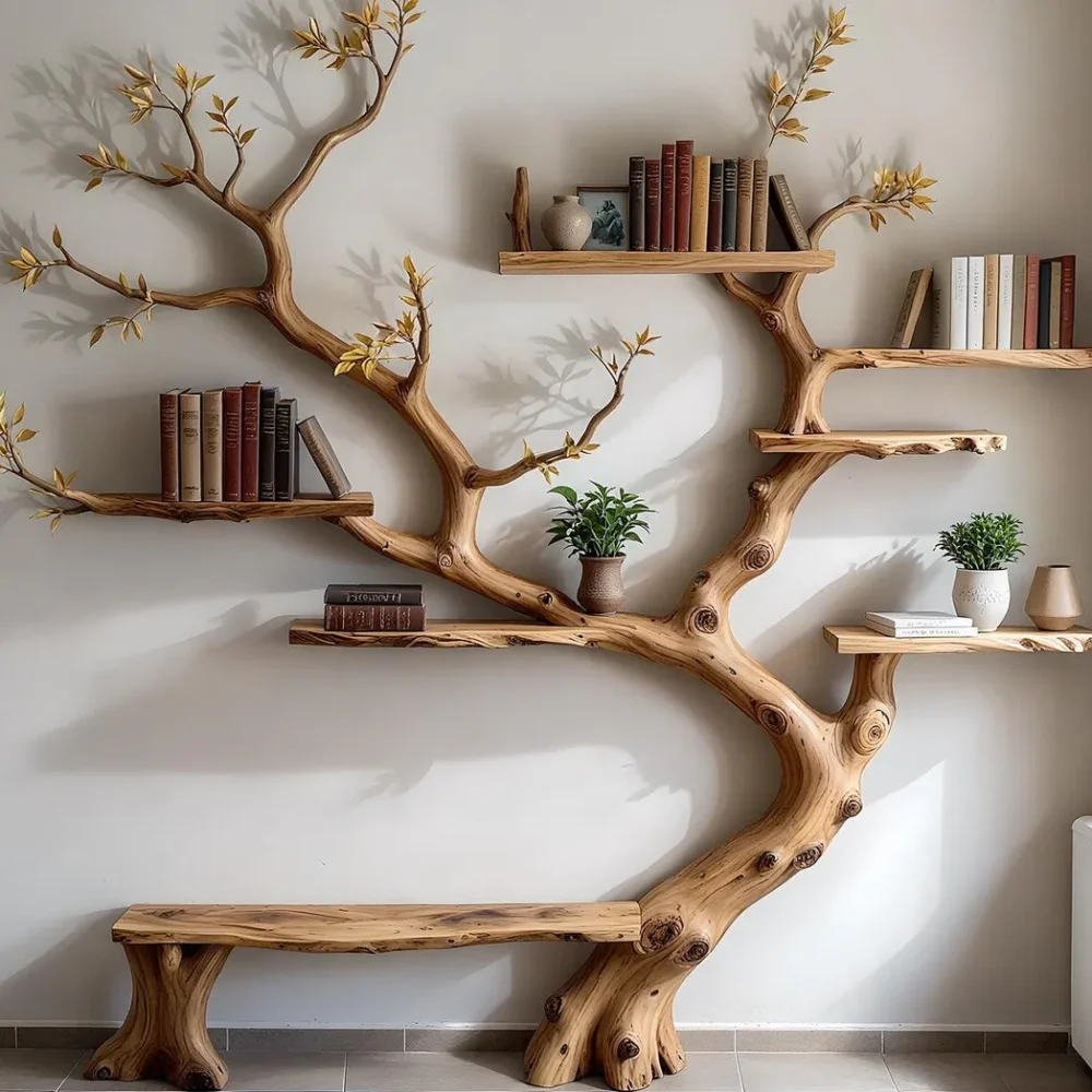 Handmade Wooden Tree Bookshelf Organize with Style