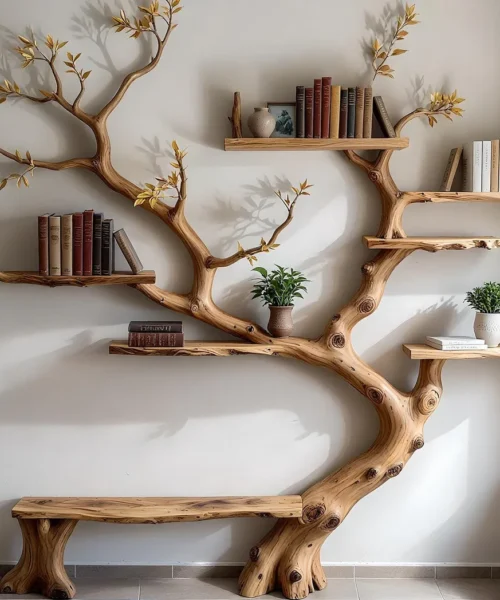 Handmade Wooden Tree Bookshelf Organize with Style