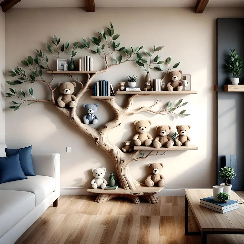 Green tree-style bookshelf for children's room space - Exquisite wooden furniture