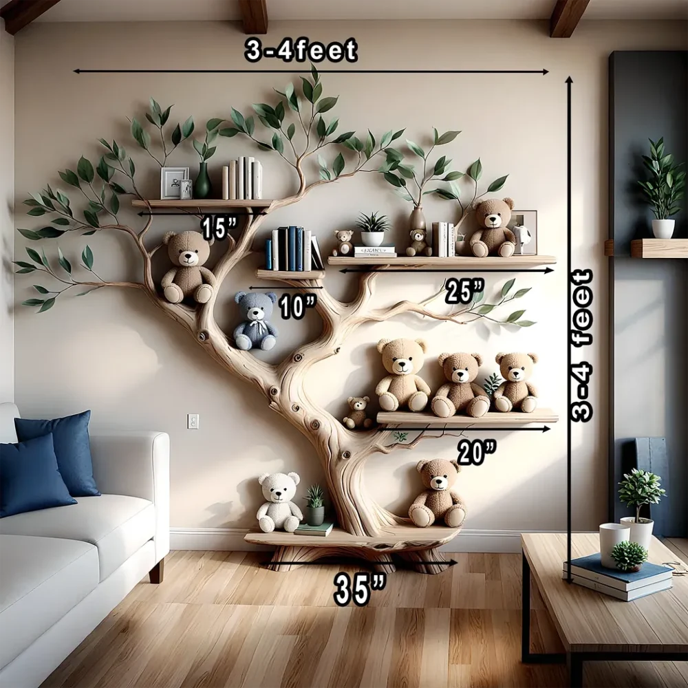 Green tree-style bookshelf for children's room space - Exquisite wooden furniture - Image 2