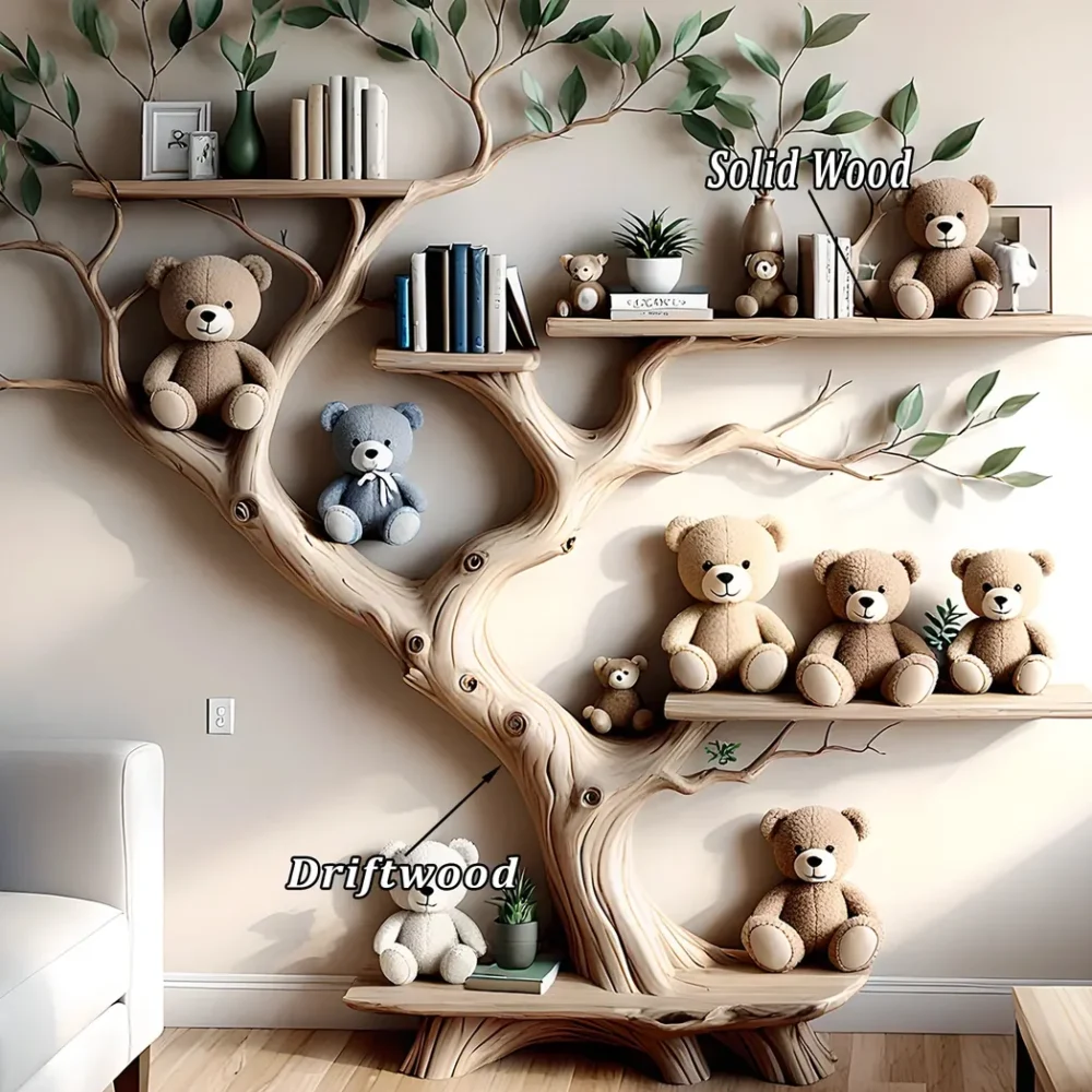 Green tree-style bookshelf for children's room space - Exquisite wooden furniture - Image 3