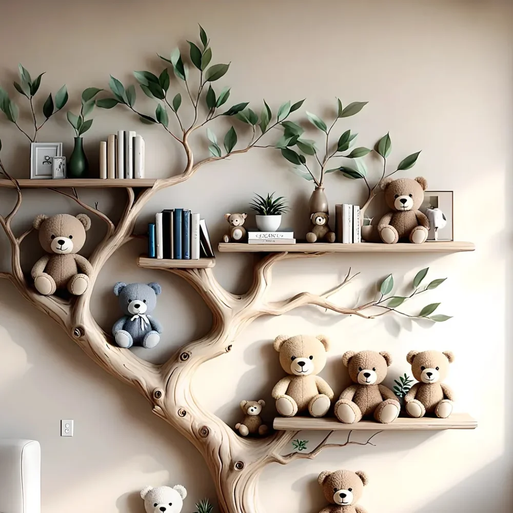 Green tree-style bookshelf for children's room space - Exquisite wooden furniture - Image 5