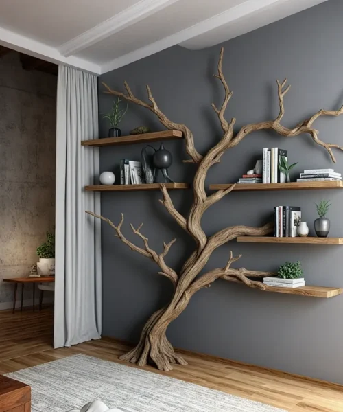 Decorative tree branch bookshelf, wall-mounted bookshelf, handmade furniture bookshelf home decor .