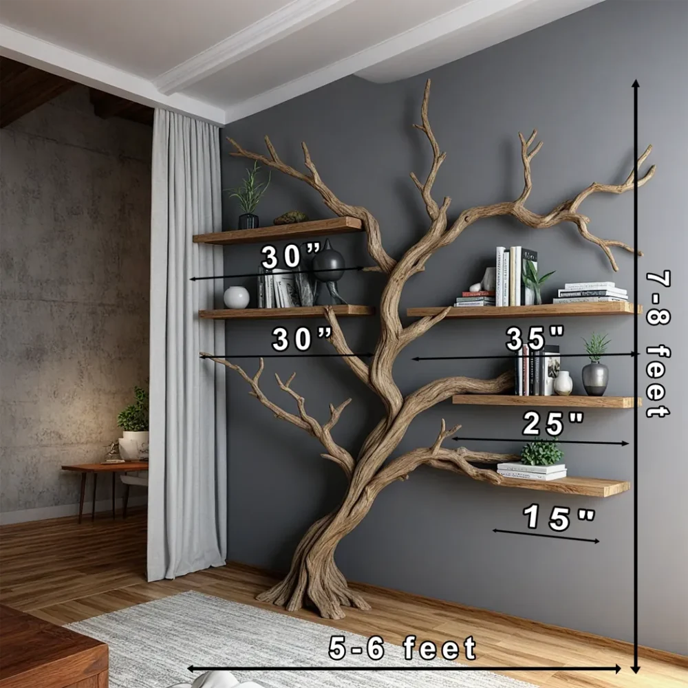 Decorative tree branch bookshelf, wall-mounted bookshelf, handmade furniture bookshelf home decor . - Image 2