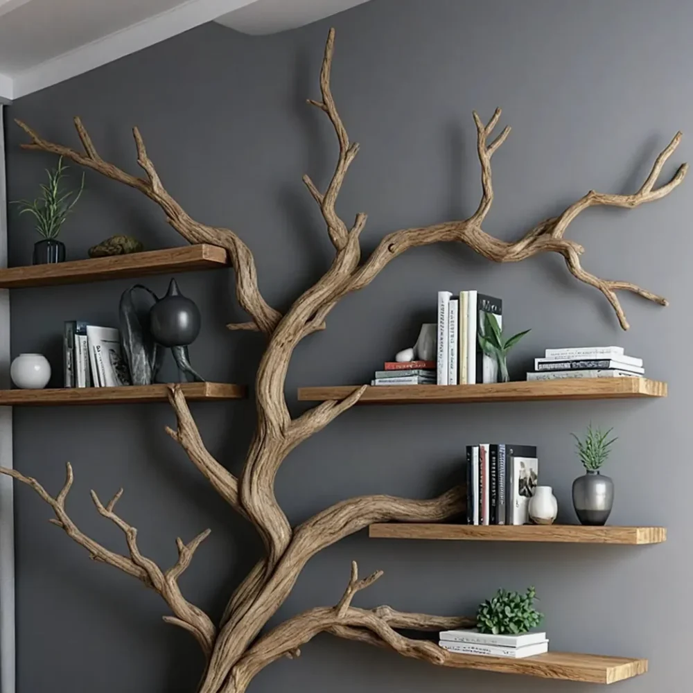 Decorative tree branch bookshelf, wall-mounted bookshelf, handmade furniture bookshelf home decor . - Image 3