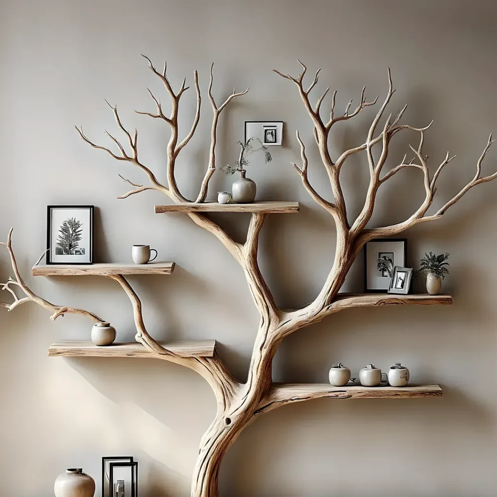 Decorative bookshelf, tree branch floor, wall-mounted, solid wood interior, home decoration, gift - Image 3