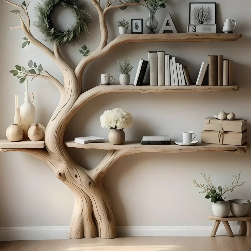 bookshelf. tree bookshelf natural wooden bookcase floating table bookshelf table special decorative bookshelf - Image 2