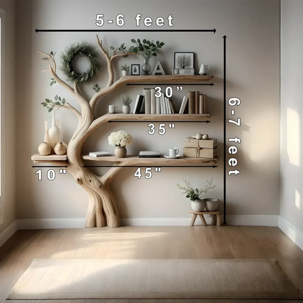 bookshelf. tree bookshelf natural wooden bookcase floating table bookshelf table special decorative bookshelf - Image 3