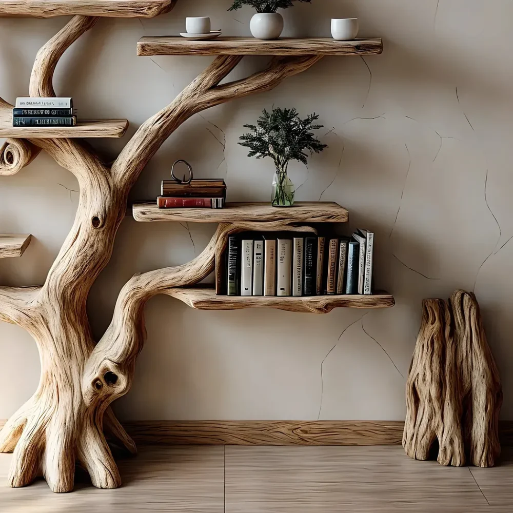 Bookshelf made of pine branches, Natural wood, Children's bookshelf, Decorative library - Image 2