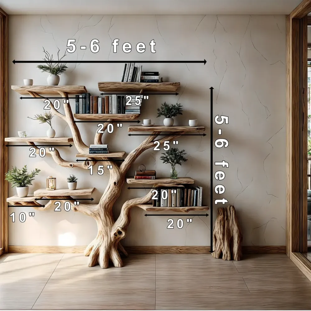 Bookshelf made of pine branches, Natural wood, Children's bookshelf, Decorative library - Image 3