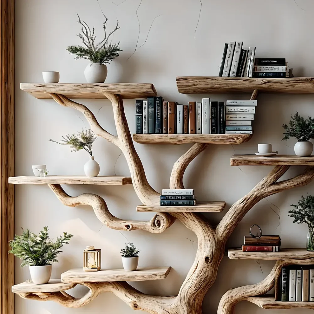 Bookshelf made of pine branches, Natural wood, Children's bookshelf, Decorative library - Image 4