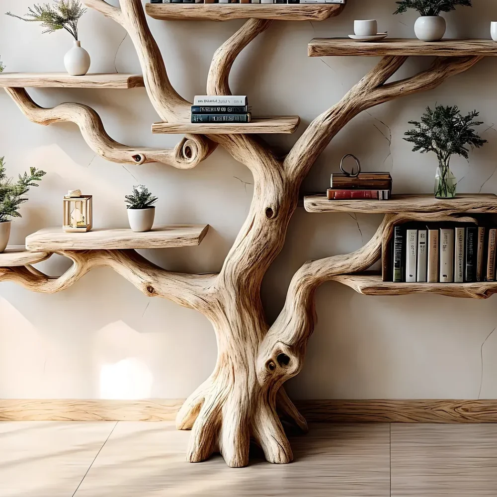 Bookshelf made of pine branches, Natural wood, Children's bookshelf, Decorative library - Image 5