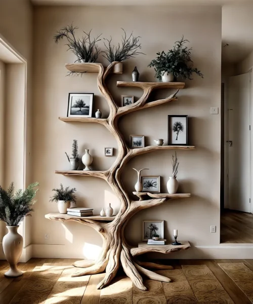 Bookshelf, tree-shaped bookshelf, solid wood, teak wood, driftwood, home decoration, life gift
