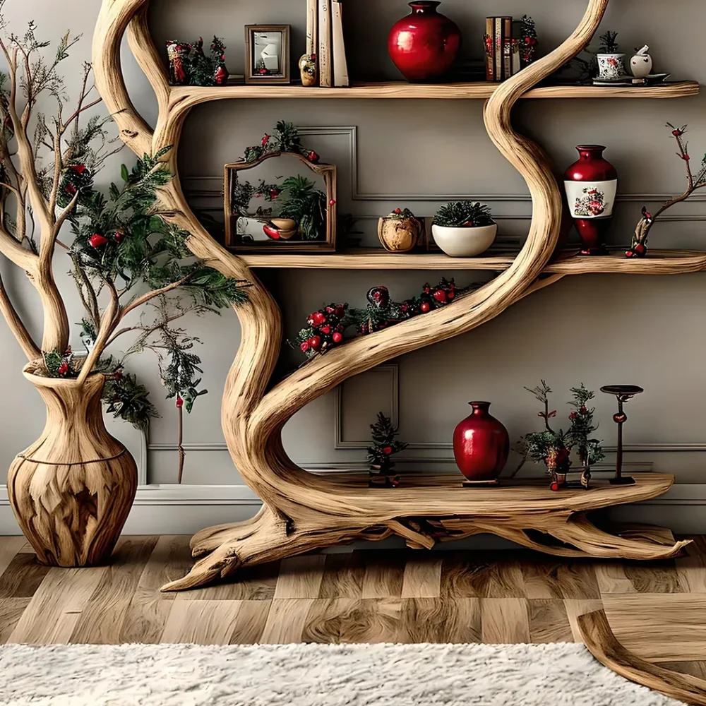 Decorative shelf in natural tree shape, solid wood, living room decoration - Image 2