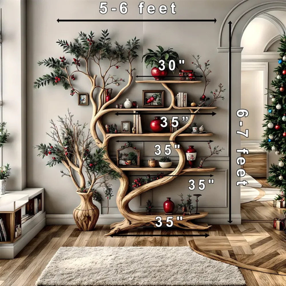 Decorative shelf in natural tree shape, solid wood, living room decoration - Image 3