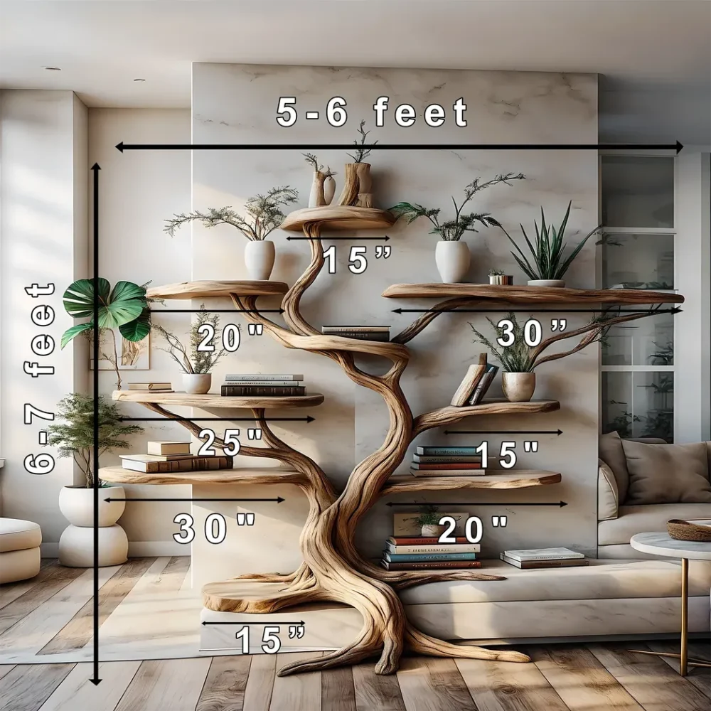 Decorative bookshelf, tree-shaped bookshelf, solid wood bookshelf, floating shelf, interior decoration - Image 2