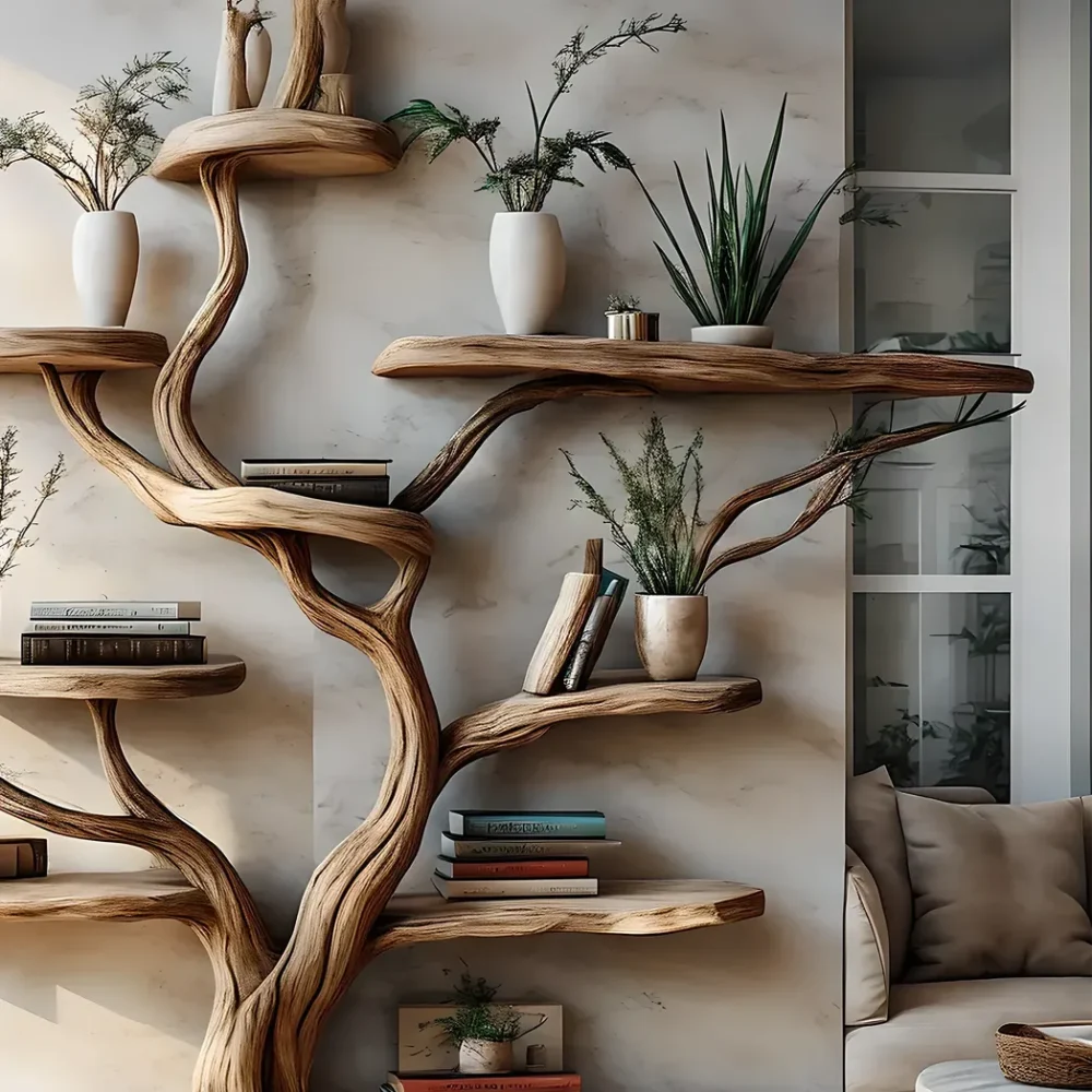 Decorative bookshelf, tree-shaped bookshelf, solid wood bookshelf, floating shelf, interior decoration - Image 3