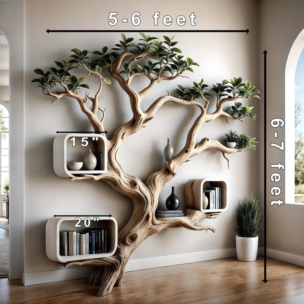 Driftwood bookshelf, tree-shaped bookshelf, solid wood bookshelf, decorative bookshelf - Image 2