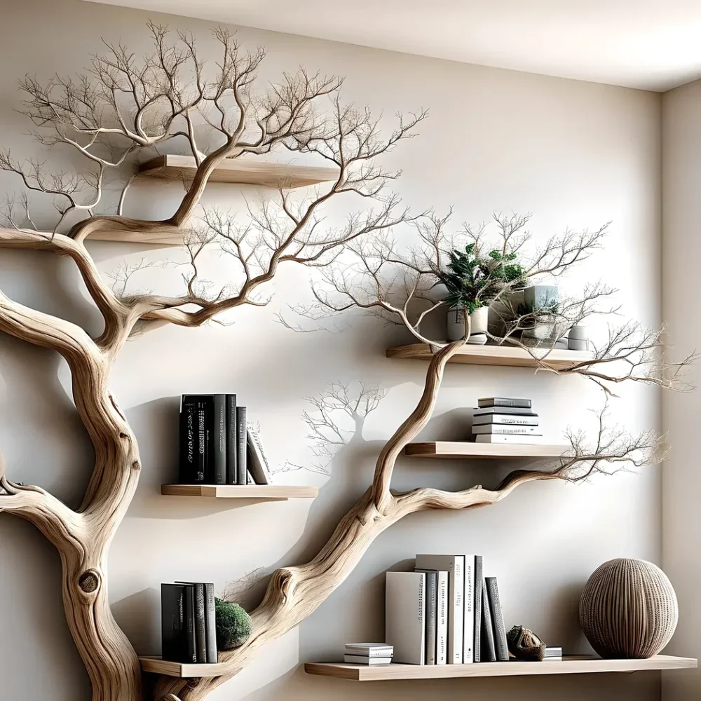 Decorative shelf made of natural driftwood, 100% handmade, solid wood, tree-shaped bookshelf, gift - Image 2