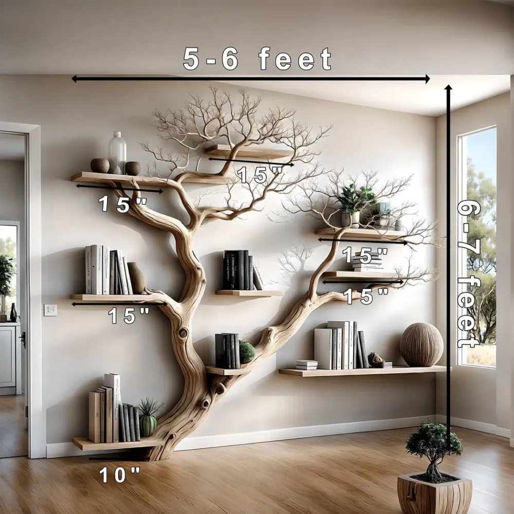 Decorative shelf made of natural driftwood, 100% handmade, solid wood, tree-shaped bookshelf, gift - Image 3