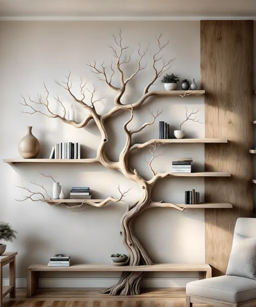 Driftwood bookshelf, driftwood, Christmas decoration shelf, bookshelf, tree-shaped shelf