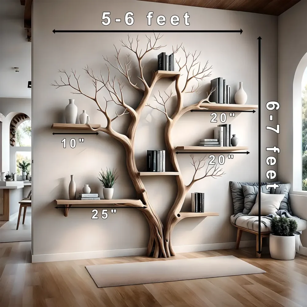 Bookshelf shaped like a tree with 2 branches, bookshelf shaped like a perennial wooden tree, living room decoration - Image 4