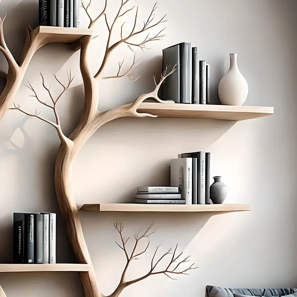 Bookshelf shaped like a tree with 2 branches, bookshelf shaped like a perennial wooden tree, living room decoration - Image 5