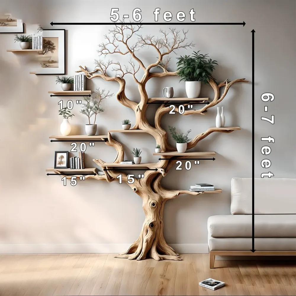 Driftwood bookshelf in the shape of perennial driftwood. Bookshelf in the shape of solid wood for home decoration - Image 3