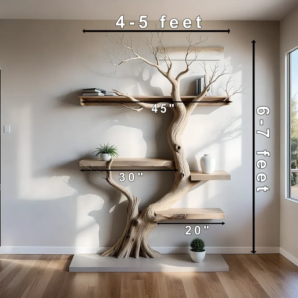 Bookshelf made from tree rustic floating shelf decorative bookcase home decor . - Image 2