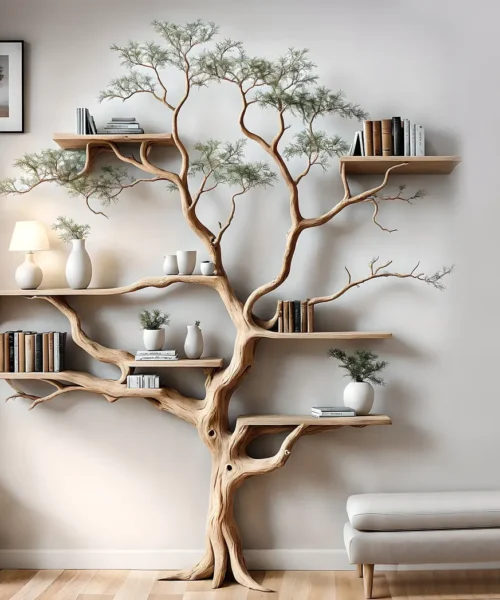 Bookshelf shaped like a perennial tree, driftwood bookshelf 50 years old or more, decorative bookshelf