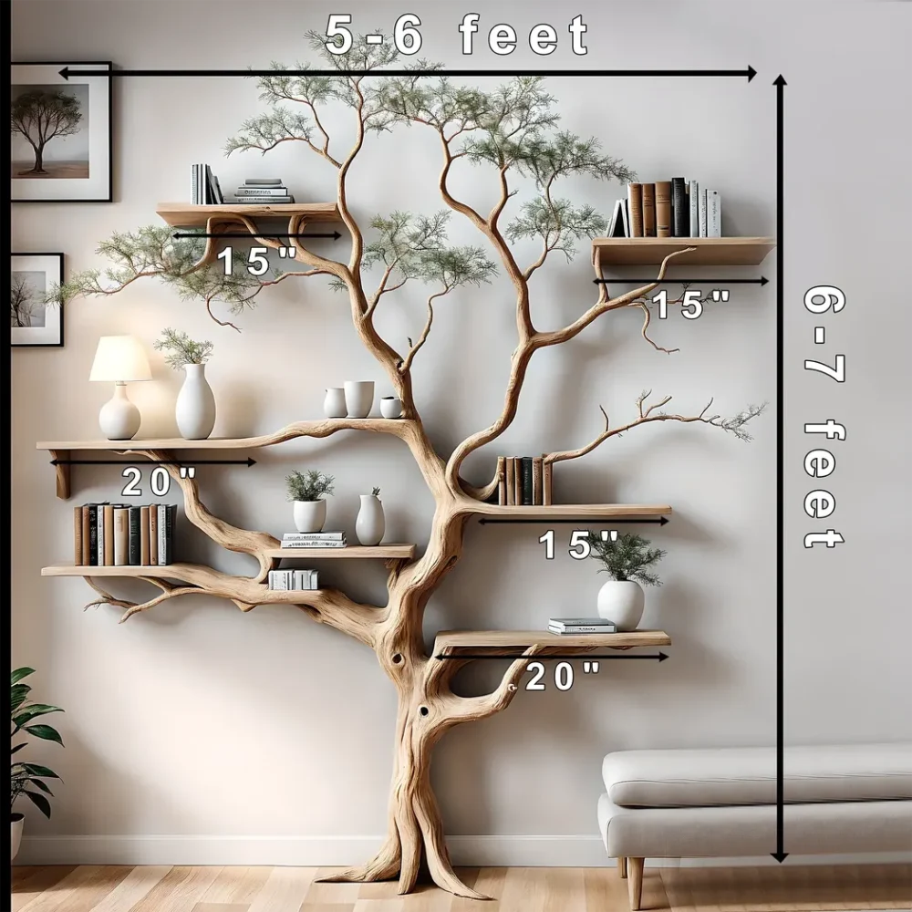 Bookshelf shaped like a perennial tree, driftwood bookshelf 50 years old or more, decorative bookshelf - Image 2