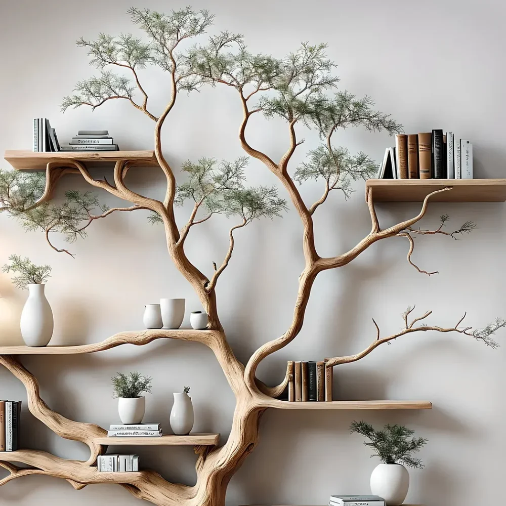 Bookshelf shaped like a perennial tree, driftwood bookshelf 50 years old or more, decorative bookshelf - Image 3