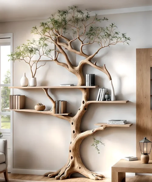 Bookshelf shaped like a perennial driftwood tree Bookshelf shaped like a solid wood tree, a special gift